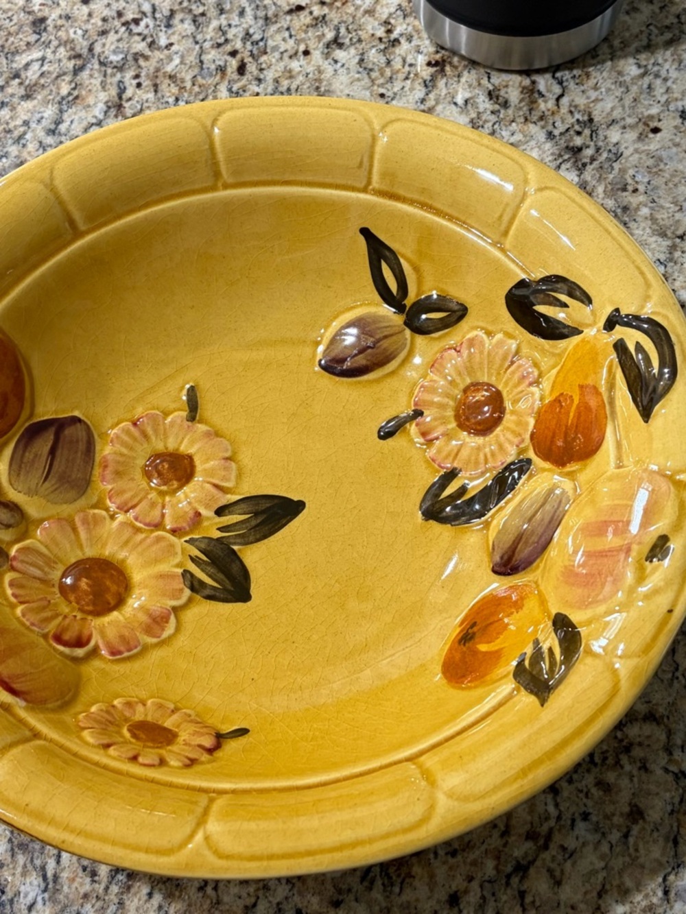 Yellow Floral Ceramic Serving Bowl